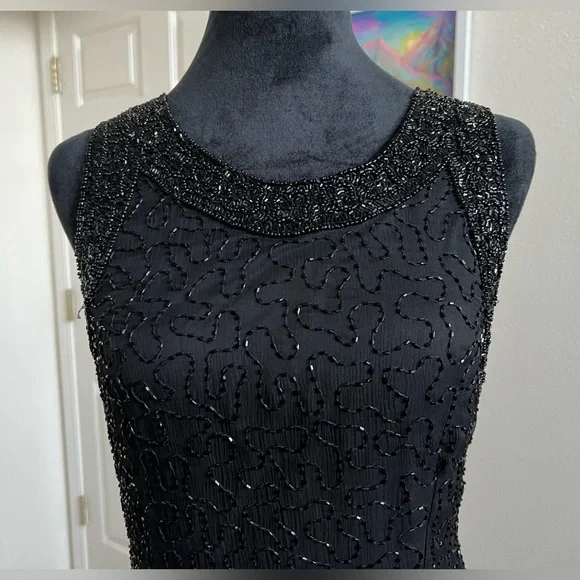 Laurence Kazar Beaded Cocktail Formal Silk Dress - Picture 5 of 11